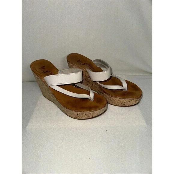 K. Jacques 4" Cork Wedge Sandals Thong Tan Matte  Brown  Size 38 - Picture 1 of 7